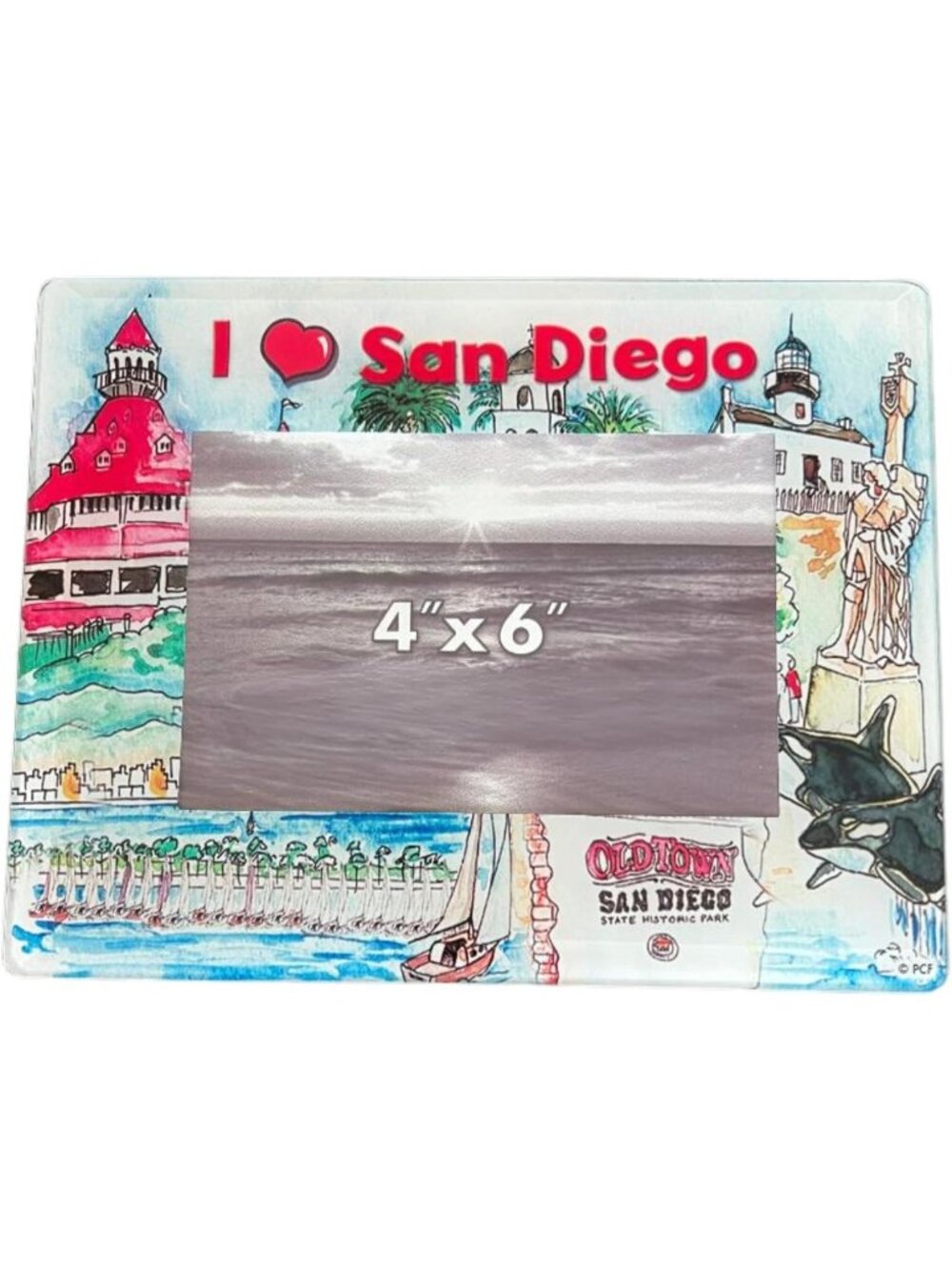 San Diego Souvenir Photo Frame 4x6 - Heart Design, Iconic Attractions